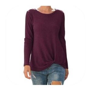 NWT Neineiwu M wine waffle side twist top